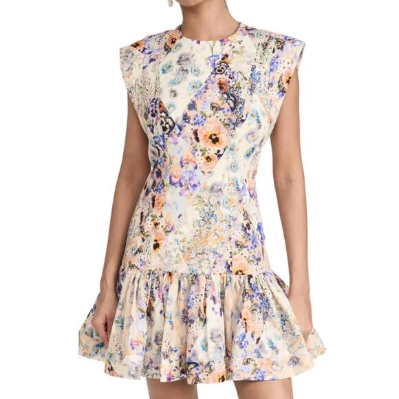 Zimmermann Tama Flounce Short Mini Dress Ruffle Hem Coquette Flirty Linen Size 0